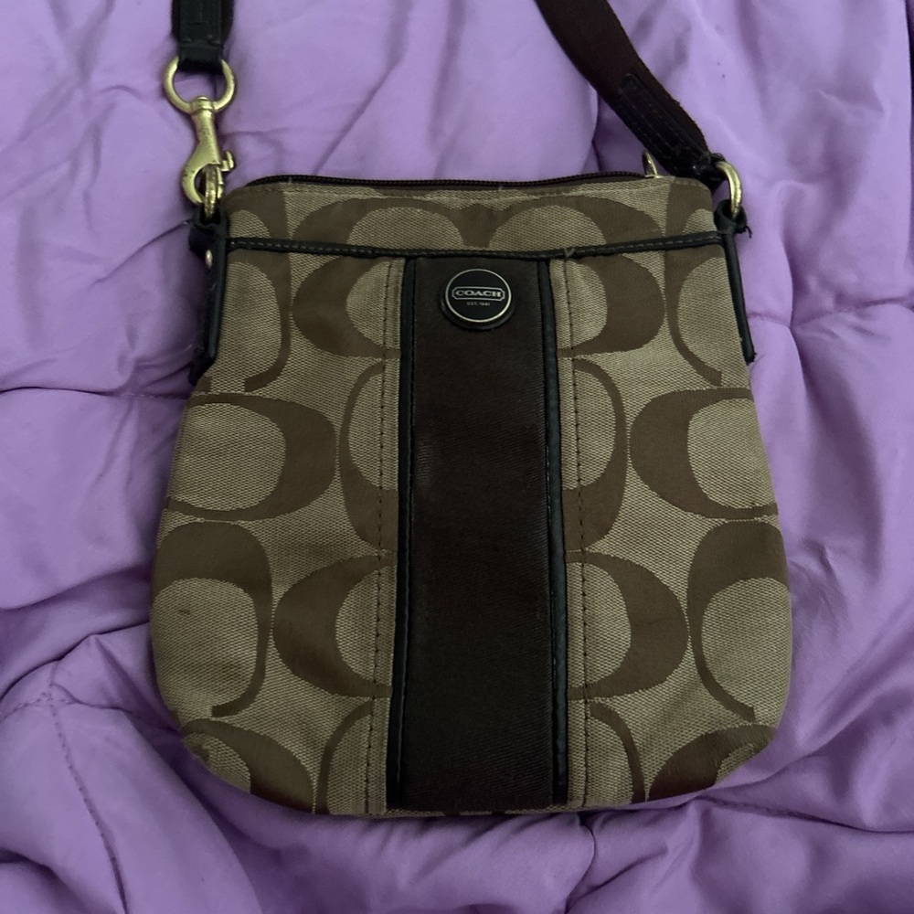 Coach Signature Brown and Tan Bag